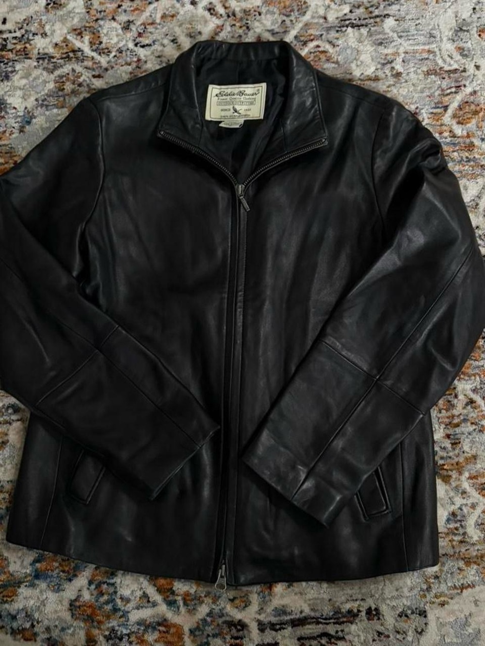 Eddie Bauer Black Lambskin Leather Zip-Front Jacket